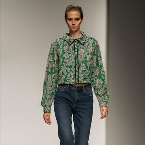 C&C‎ California Green Floral Blouse Size Xl